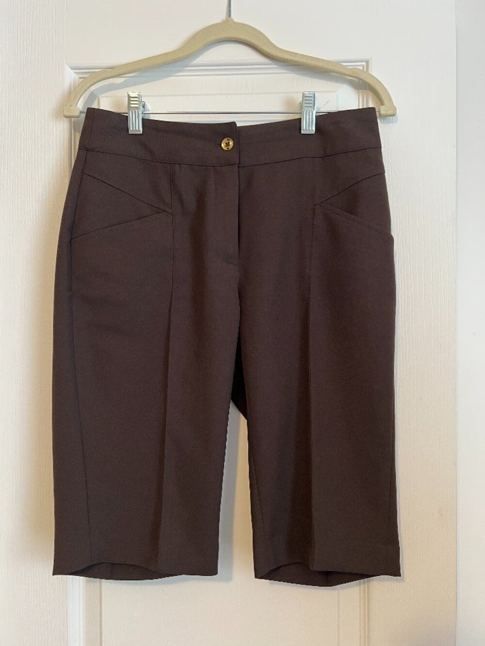 EP Pro Brown Tailored Golf Bermuda Shorts High Rise Pleated Gold Button - Size 2